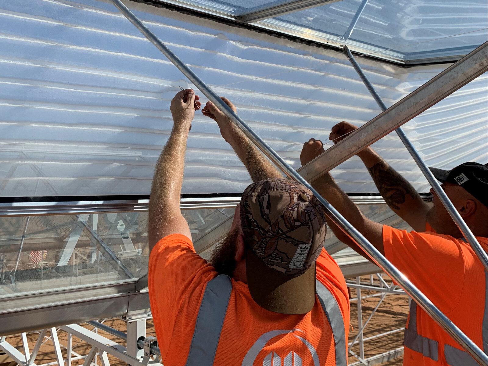 Insect netting fitted over a greenhouse ventilation opening