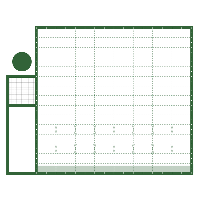 3D model of the GrowPro Basic 1 acre greenhouse with service building